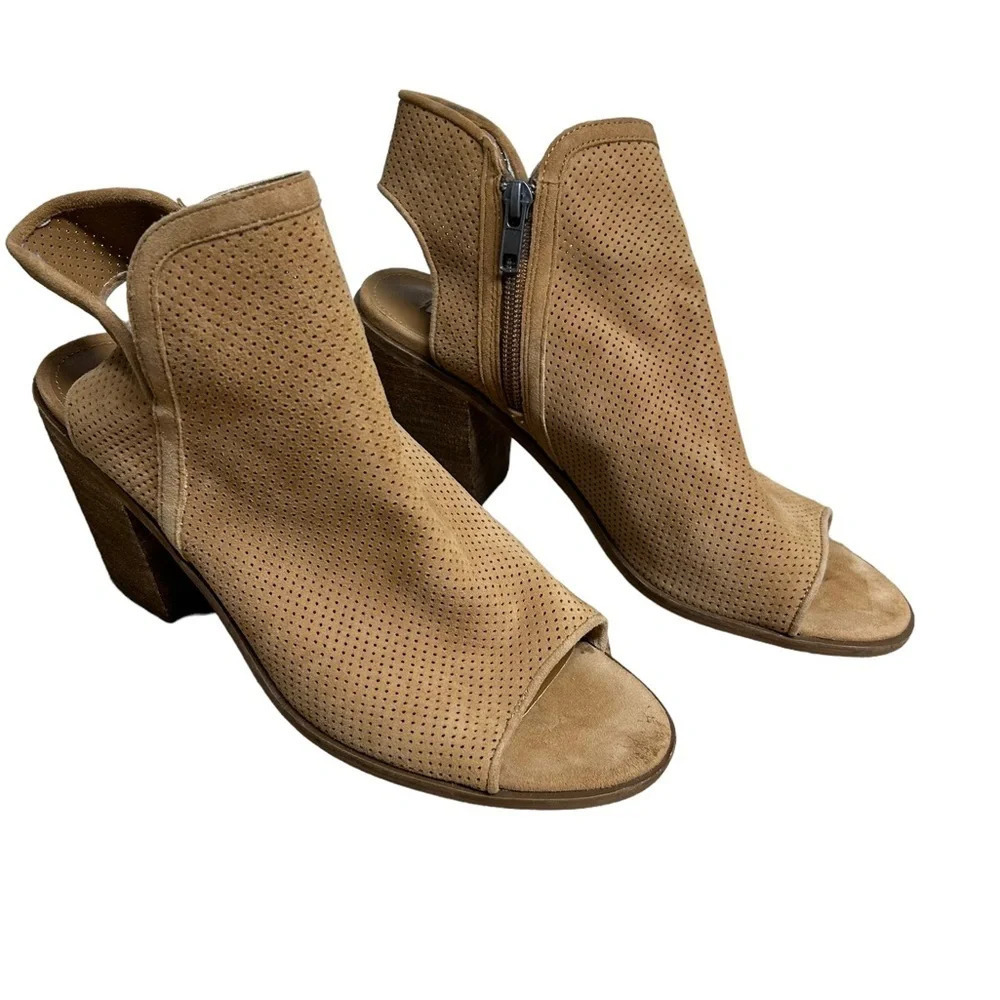 Steve Madden Cognac Maxine Zip Ankle Booties 8.5 Open toe Boho Festival Western